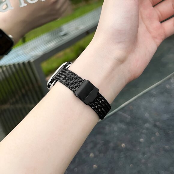 NEW Adjustable Slim Stylish Strap Silver Stainless For Apple Watch - Black - Picture 4 of 5